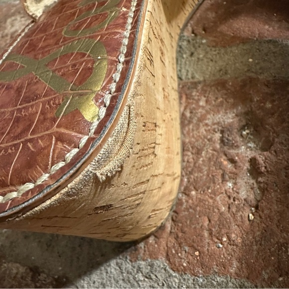 Women's Sam Edelman Orange & Brown Romy Leather Wedge Cork Heel Sandals size 11 - Picture 7 of 16